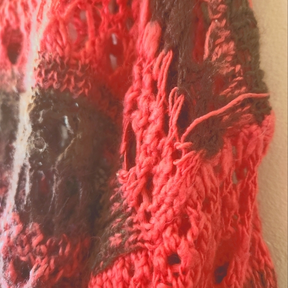 90's retro layer open crochet sweater pink and brown distressed style - Picture 3 of 3